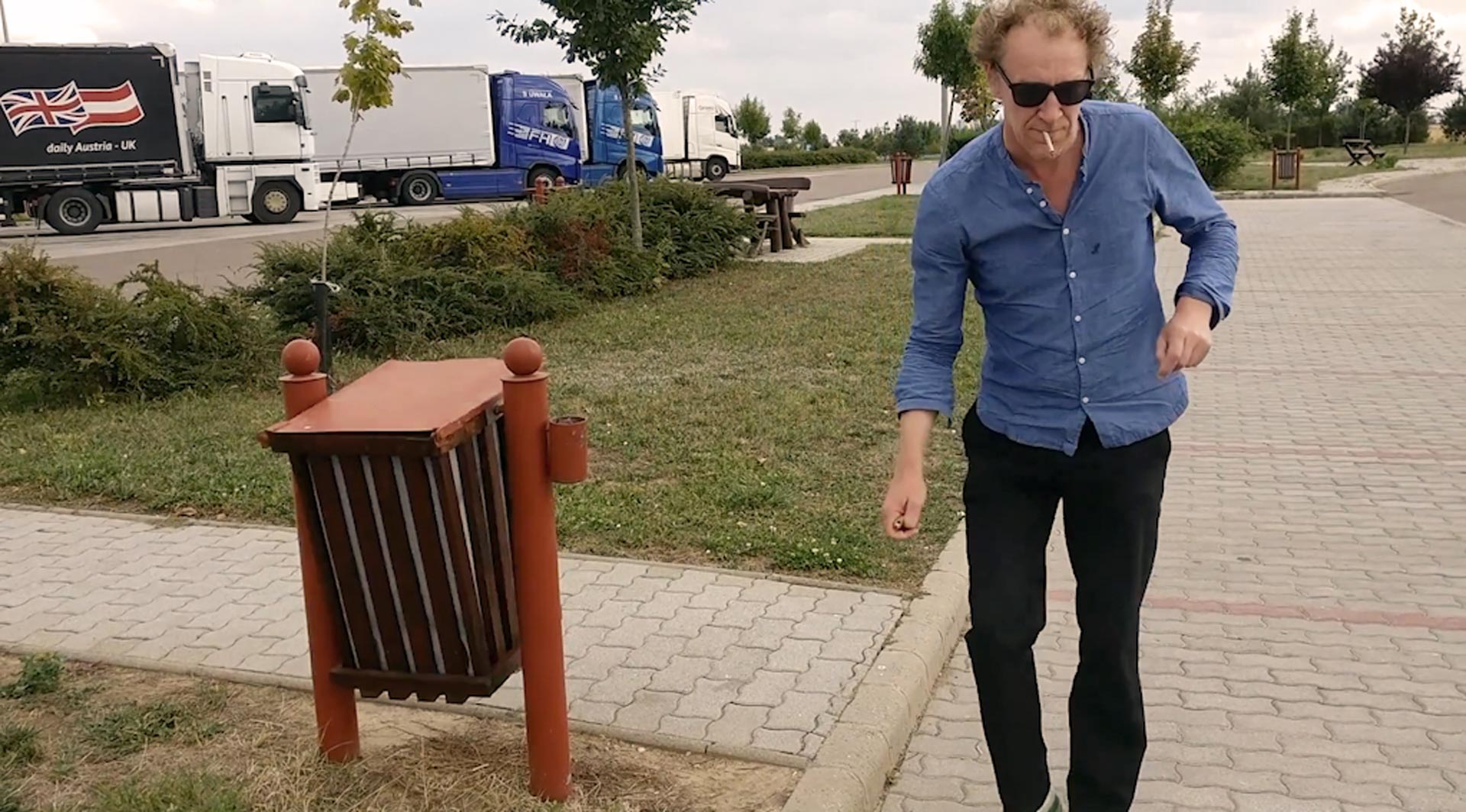 Jochen dancing with a bin